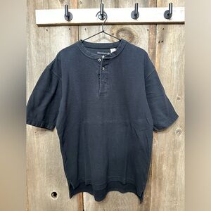 Y2K Fieldmaster Henley Short Sleeve Waffle Knit Top in Blue Size Medium